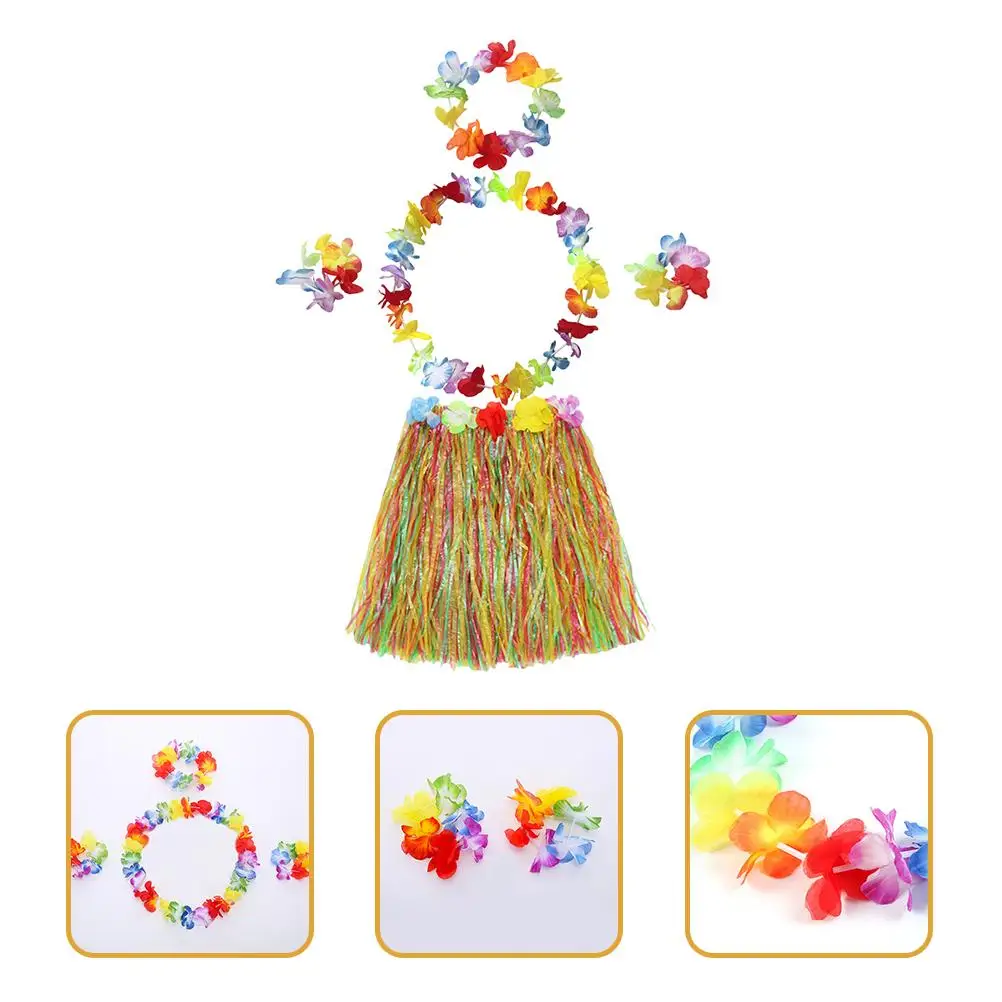 Grasrok Set Hawaii Stro Decoratieve Luau Feestkostuums Strand Foto Prop Kinderen Volwassen Heldere Kleur Herbruikbare Bruiloft Reizen