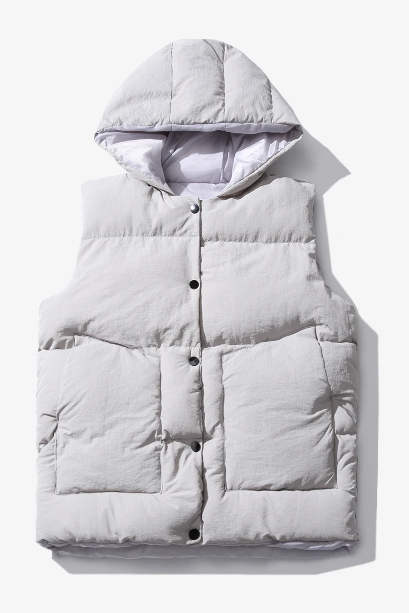 2023Autumn Winter Men\'s Waistcoat Solid Hooded Casual Vest Jacket Cotton Padded Women Windproof Thicken Warm Fashion Coat Parka