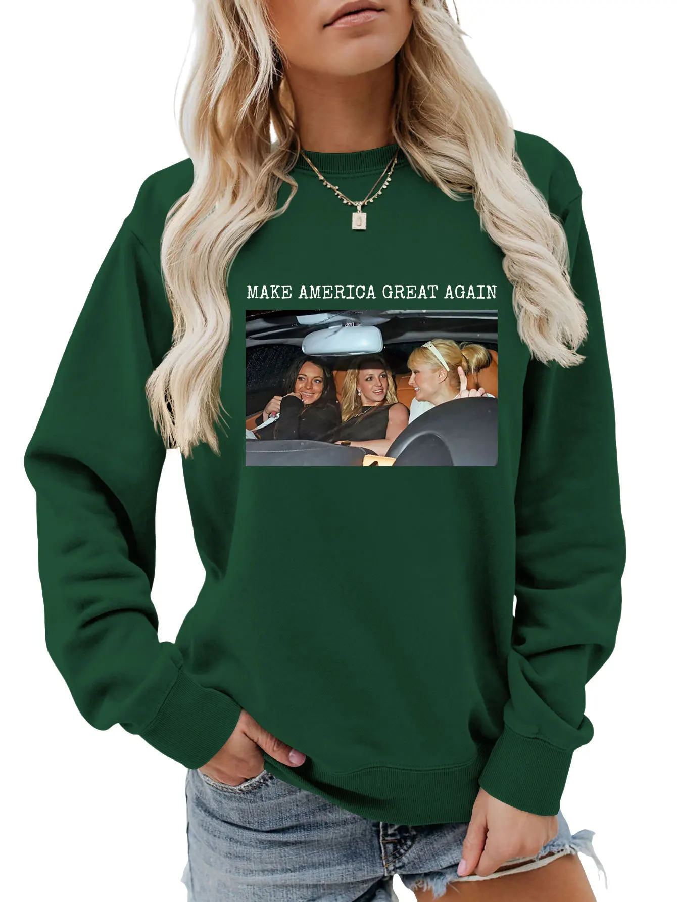 Camiseta de manga larga para mujer, Sudadera con capucha, estampado de "MAKE AMERICA GREAT AGAIN", top holgado de cuello redondo, moda informal, Otoño, nuevo