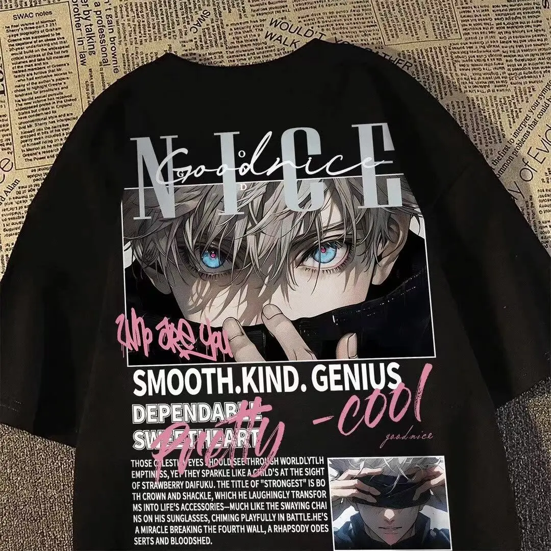 Heavy Cotton Short-sleeved Men's Summer Ins American Style High Street Ripper Handsome Teenager Anime