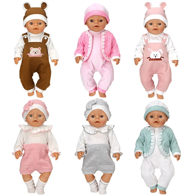 17-18 Inch Baby Doll Clothes Cute Bear 3Pcs Outfits for 43cm Toys Reborn Doll Clothes New Born Baby Rompers Doll Accessories