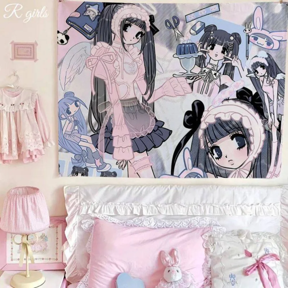 VIKAMA Healing Lolita Maid Anime Tapestry Bedroom Dorm Room Decor Dreamy Instagram-Style Ambiance Machine Washable