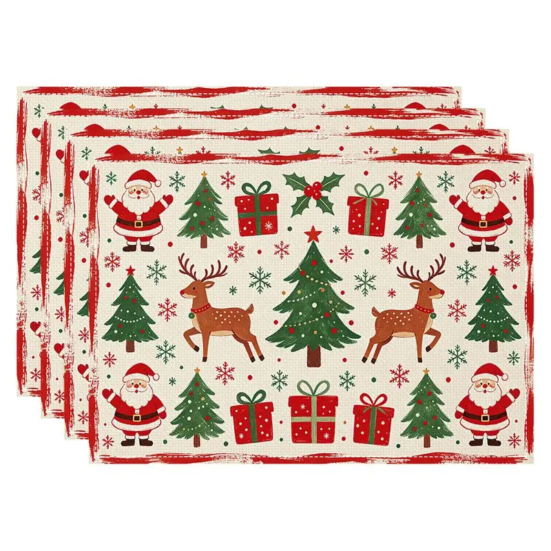 VIKAMA Santa Claus Elk Christmas Meal Mat, Waterproof Insulated Table Mat for Holiday Party Decoration