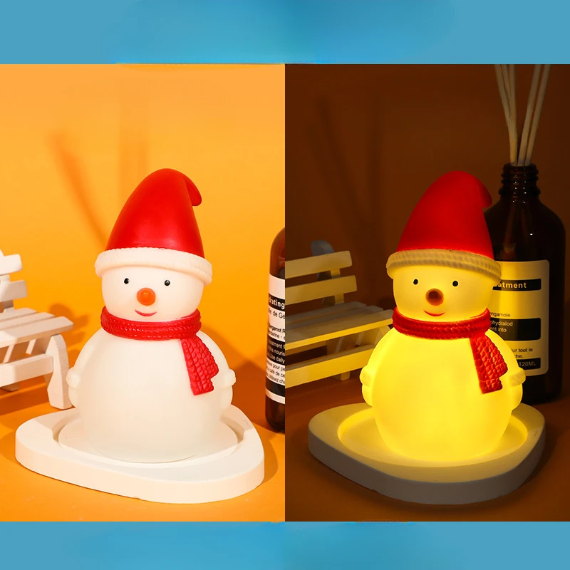 Boneka manusia salju, dekorasi pesta rusa Natal, lampu malam, dekorasi Natal Desktop, lampu Led, boneka manusia salju bersinar, lampu Natal