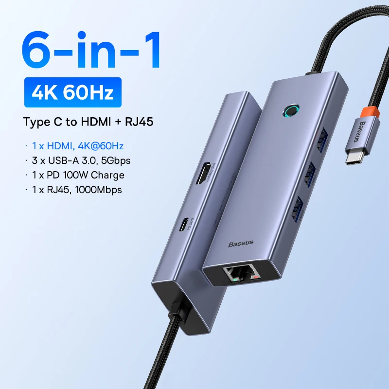 Baseus USB C HUB Dual Display, 9 in 1 USB C Docking Station 2 4K HDMI, Gigabit Ethernet, 100W PD, SD/TF Card Reader, 3 USB, USB C Multiport Adapter for MacBook/iPad Air/Pro/Dell/HP/Surface/Lenovo