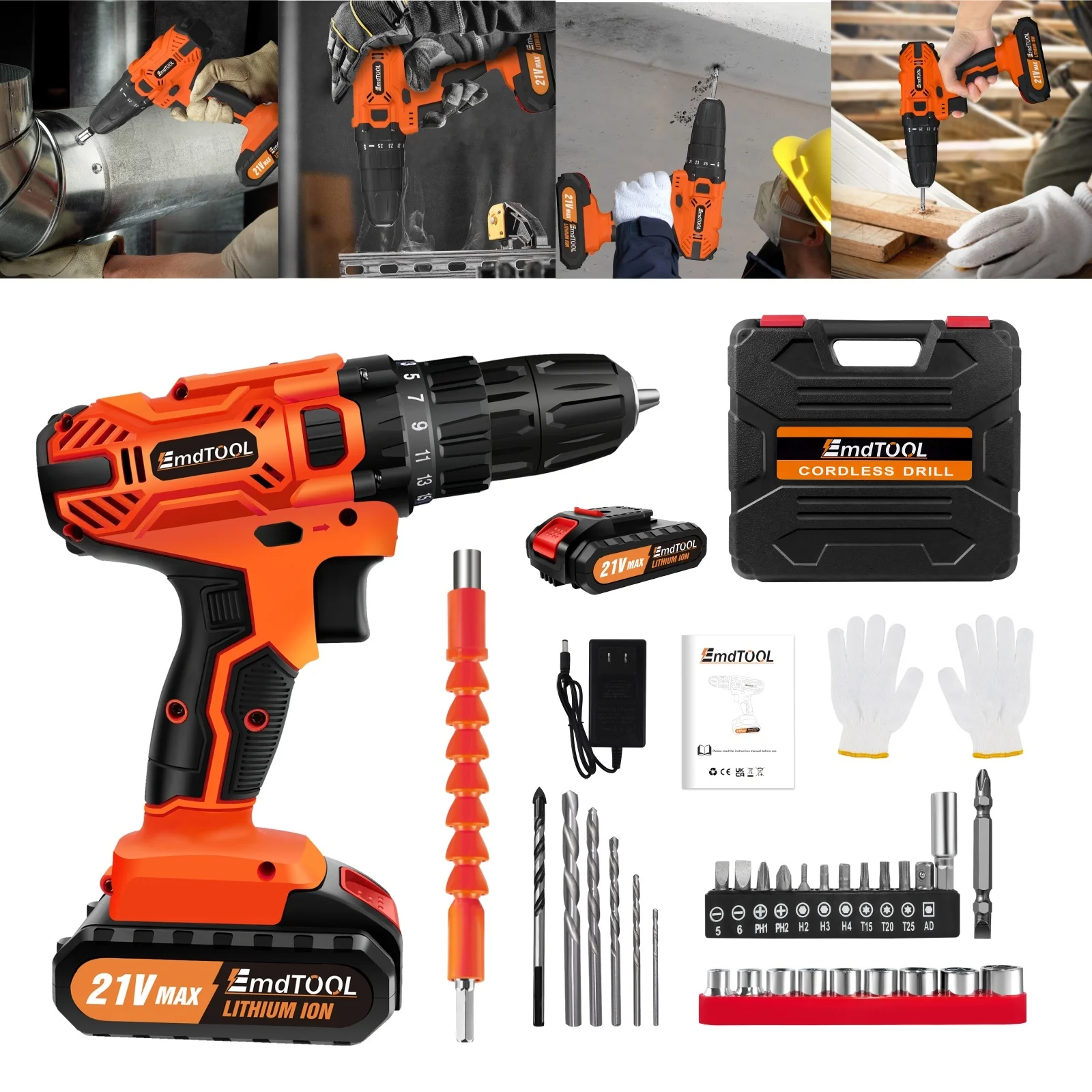 21V Cordless Drill Driver,Electric Power Drill with 1500MAh Battery &Charger, 25+1 Torque,2 Speed,LED Light,29 Accessories