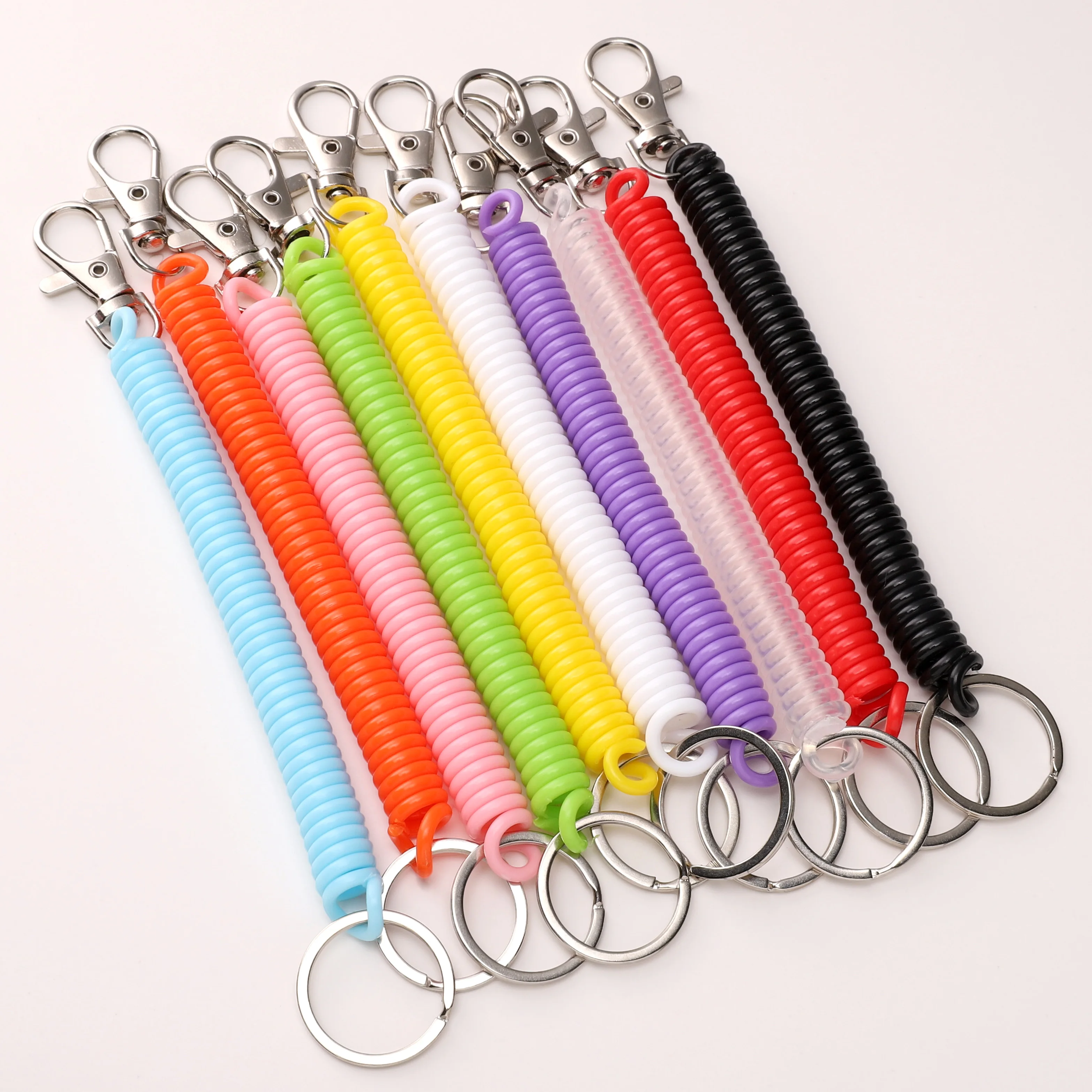 1Pc Spirale Elastische Frühling Seil Schlüsselbund Schlüssel Ring Metall Karabiner Für Outdoor Anti-verloren Telefon Frühling Schlüssel Schnur verschluss Haken