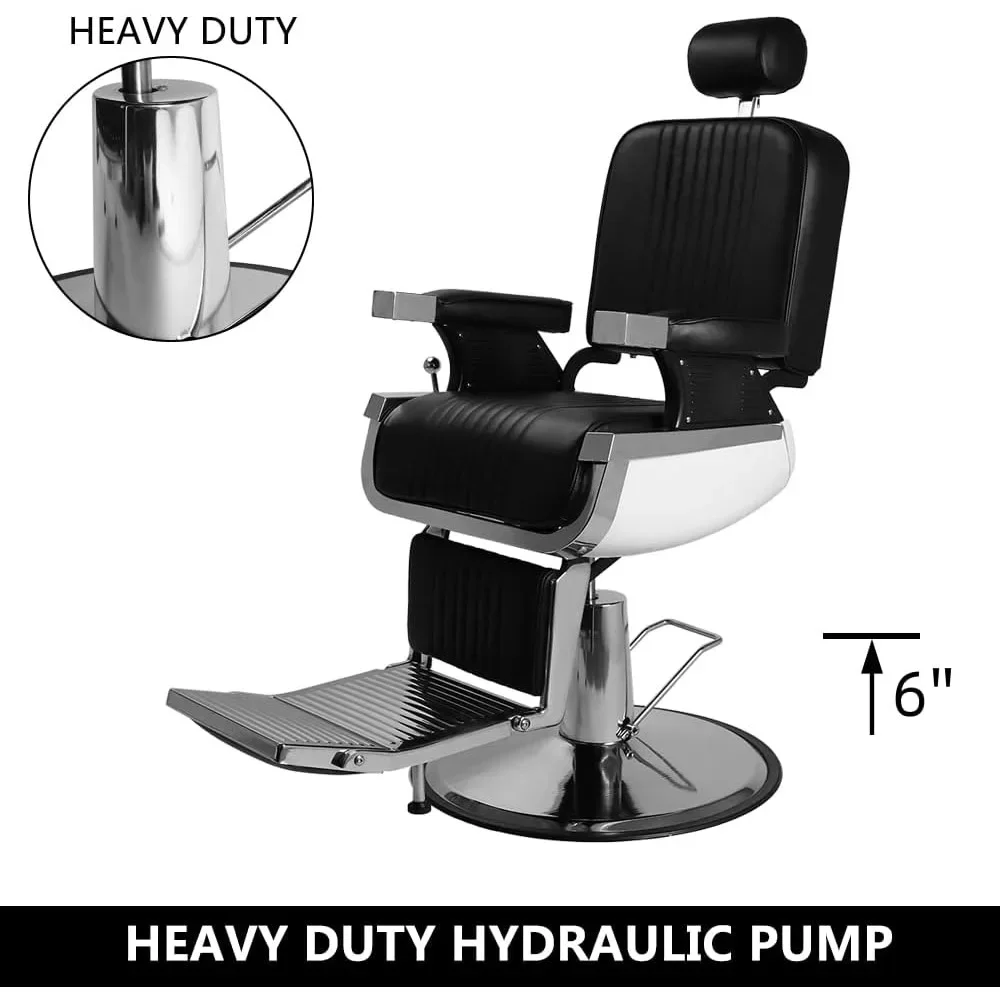 Heavy Duty Reclining Barber Chair with Headrest  & 360 Degrees Rolling Swivel,  Salon Spa Chair for Hair Stylist