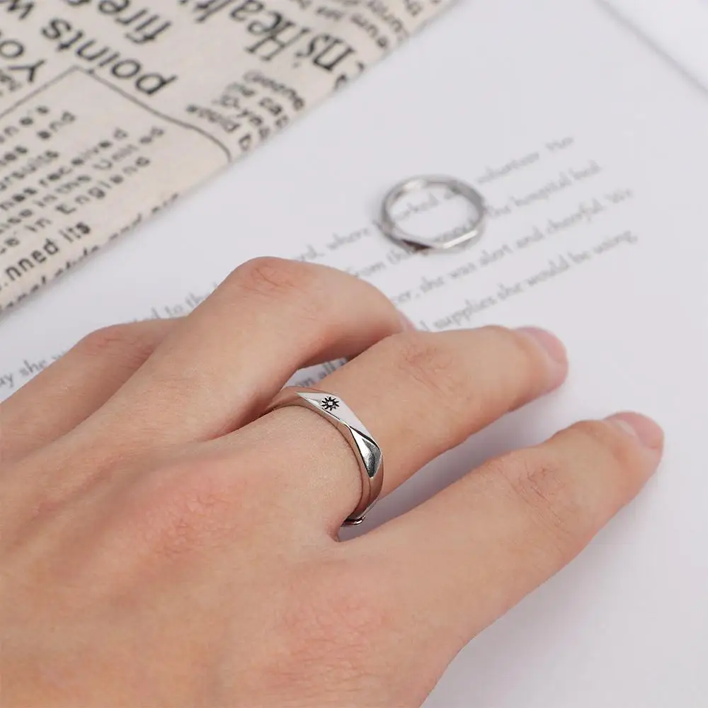 اكسسوارات بسيطة النساء الرجال افتتاح قابل للتعديل حفل زفاف خواتم الاصبع مجموعة زوجين مجوهرات خاتم الخطوبة الشمس القمر الدائري #2