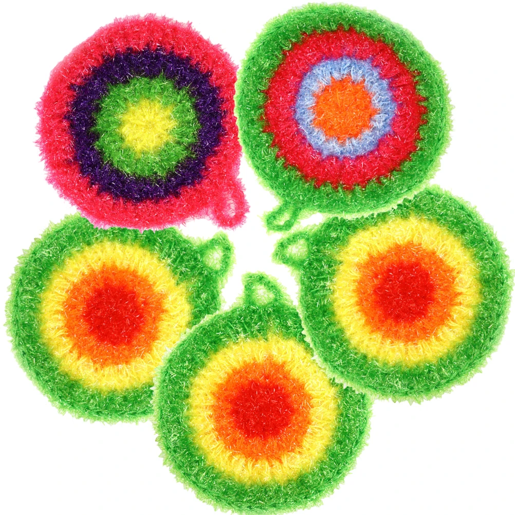 

5pcs Dish Random Color Absorbent Kitchen Cloth Round Tableware Washing Reusable Round Dish Towels Thick Home Supplies