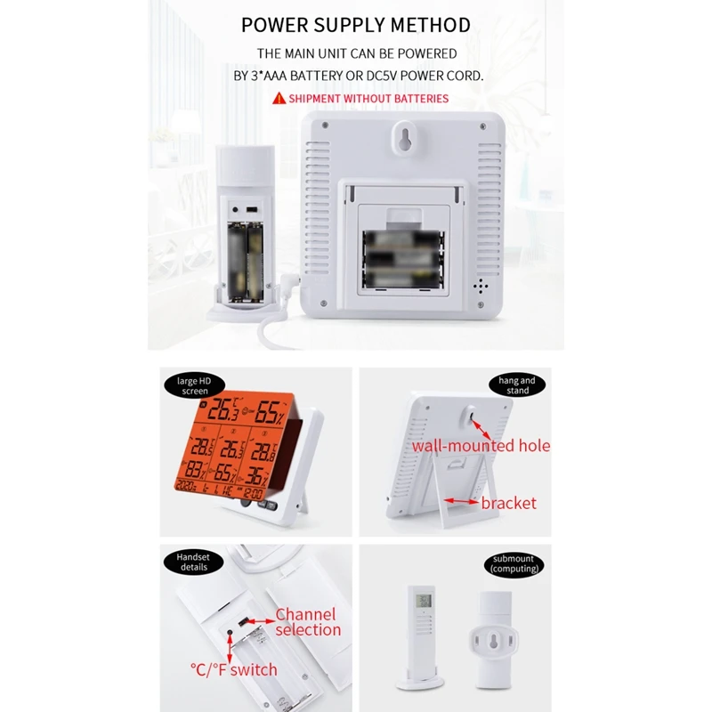 Multifunction Temperature Hygrometer Wireless Digital Weather Station Indoor Outdoor Forecast Sensor
