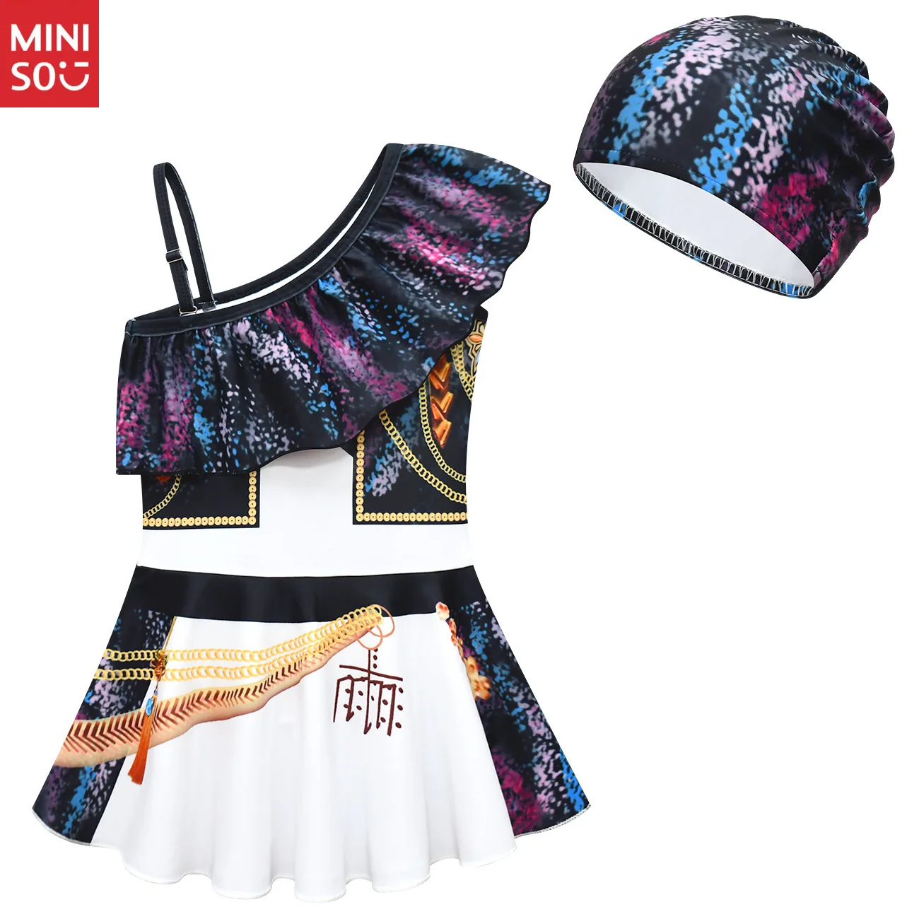 

Miniso K-POP Kids' One-Shoulder Swimsuit - Witcher Inspired Sorceress Squad Cosplay Swimsuit for Girls New Design