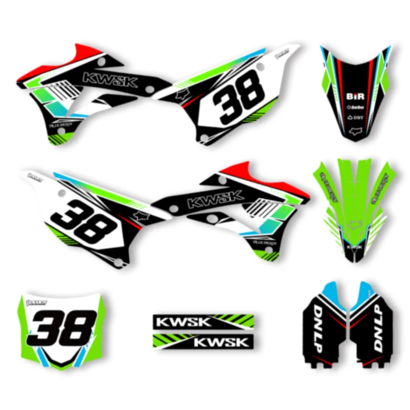 

Powerzone Motorcycle Fairing Graphics Decals Stickers Kits for Kawasaki KX85 KX100 2014-2021 Number Name Custom