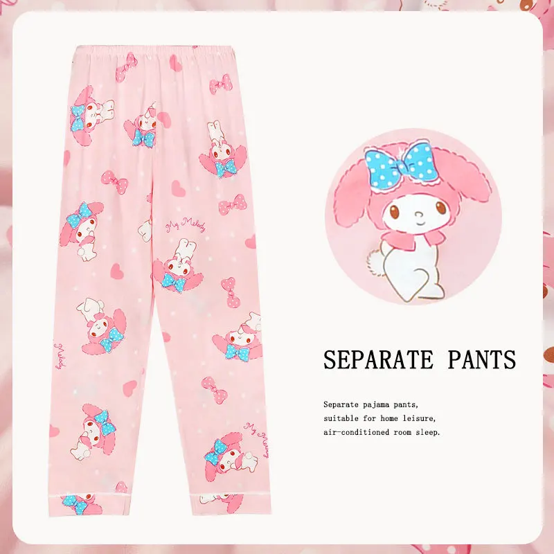 Anime Sanrio Hello Kitty Y2k Kawaii Kuromi Women\'s Pajama Cartoon Cinnamoroll Long Pants Melody Summer Home Leisure Sleep Pant