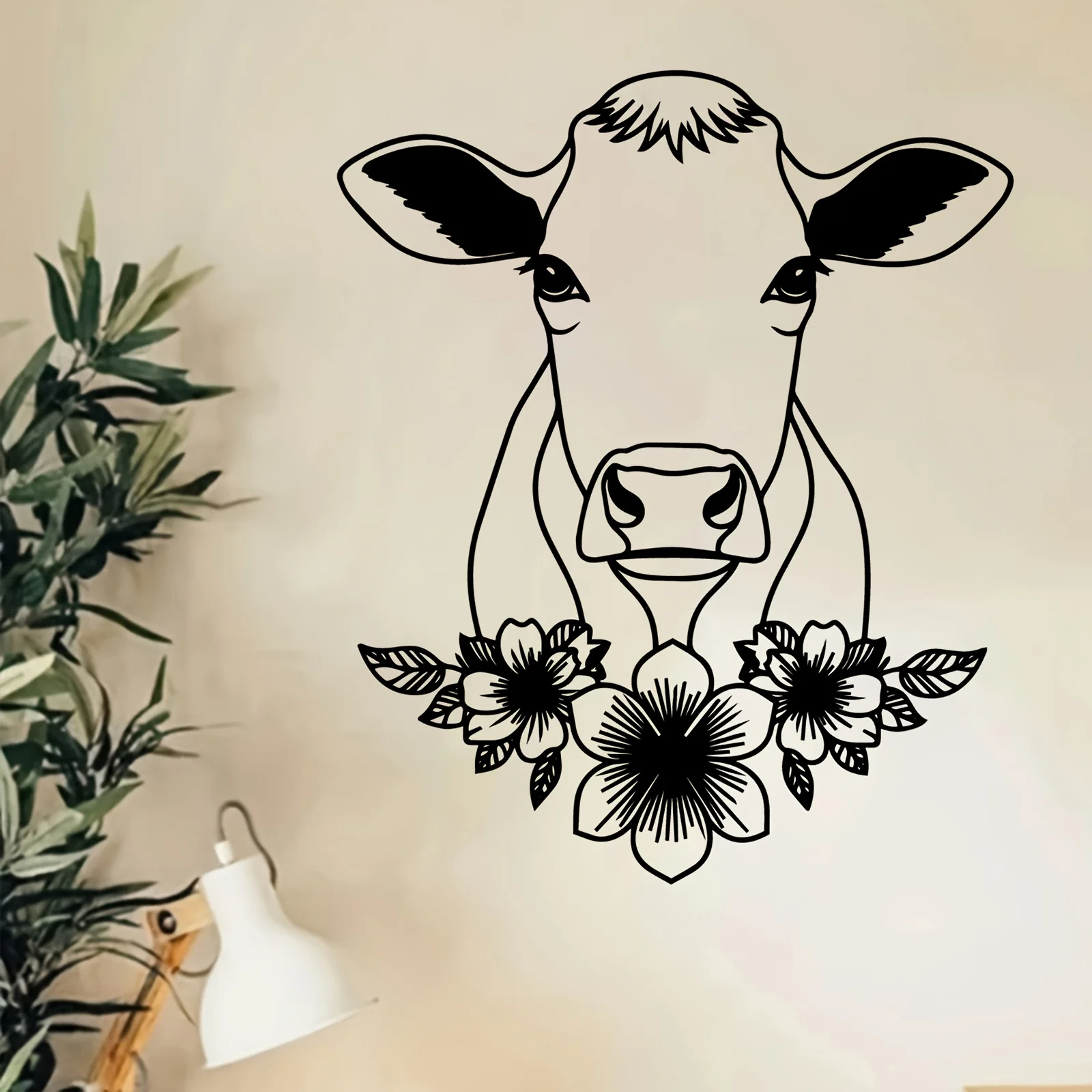 Cow Head Metal Wall Art, 2D Flat Laser Cut Farm Animal Silhouette Wall Sculpture, Rustic Farmhouse Style