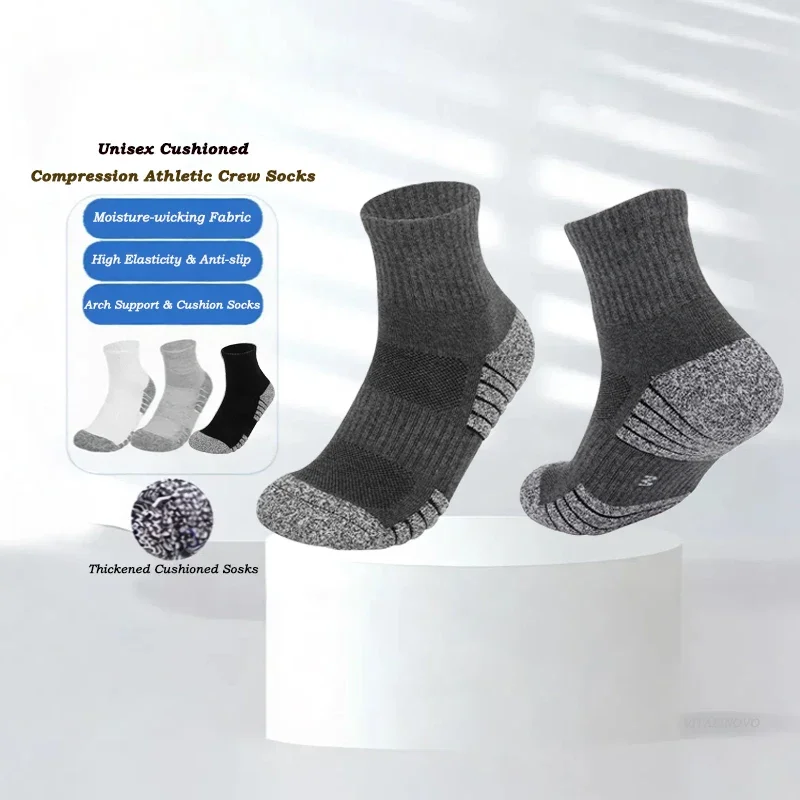 

VITALINOVO Athletic Quarter Socks Thick Cushioned for Men Women 3Pairs Comfort Hiking Running Ankle Socks with Arch Support