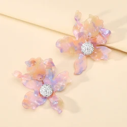 Resin Flower Decor Exaggerated Big Stud Earrings For Women Charm Elegant Unique Western Luxury Design Pageant Party Jewelry Gift