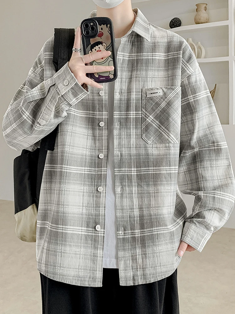 

Pure Cotton Plaid Long Sleeve Men's Jacket Autumn Winter High School Student Large Size Shirt Casual Style Breathable Comfort...