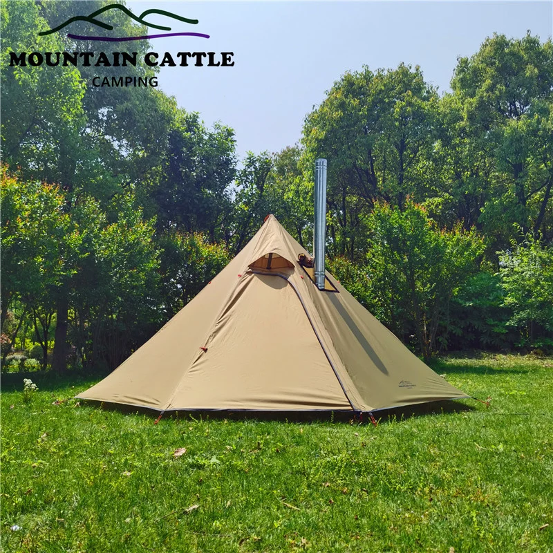 

Bushcraft Pyramid Tent Lightweight 4 Season Ripstop Nylon Camping Tent with Chimney Hole Winter Shelter Backpacking Tent H1.6m