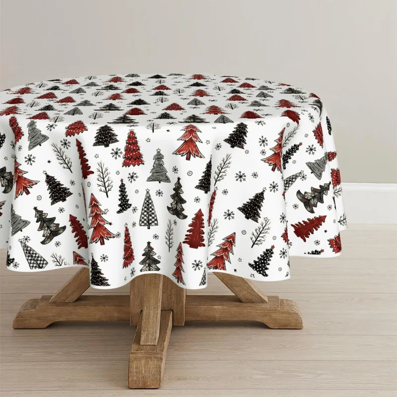 

Christmas circular tablecloth, water buffalo grid party home, living room table mat decoration, 60X60cm