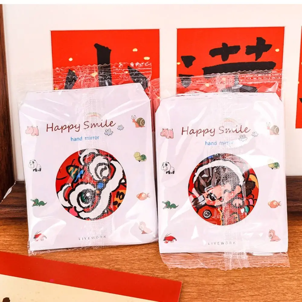 Glass Cartoon Spring Festival Mirror Easy To Carry Pocket Make-up Mirror Handheld Small Round Mirror Portable Mini Makeup Mirror