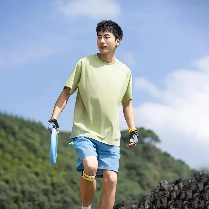 2026 Men Ice Silk Seamless Round Neck T Shirt Quick Dry Sweat Absorbing Short Sleeve Summer Sports Outdoor Casual Athletic Top