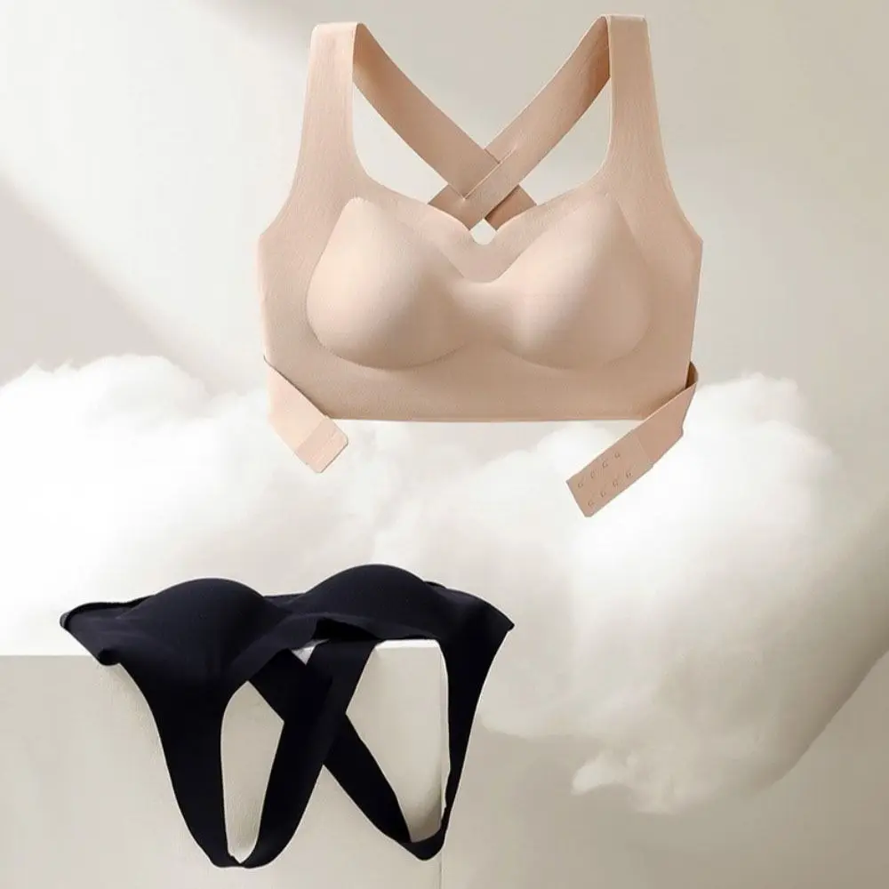 Reggiseni senza cuciture da donna 2 in 1 fibbia anteriore regolabile biancheria intima senza fili correttore postura posteriore reggiseno anti-cedimento tinta unita