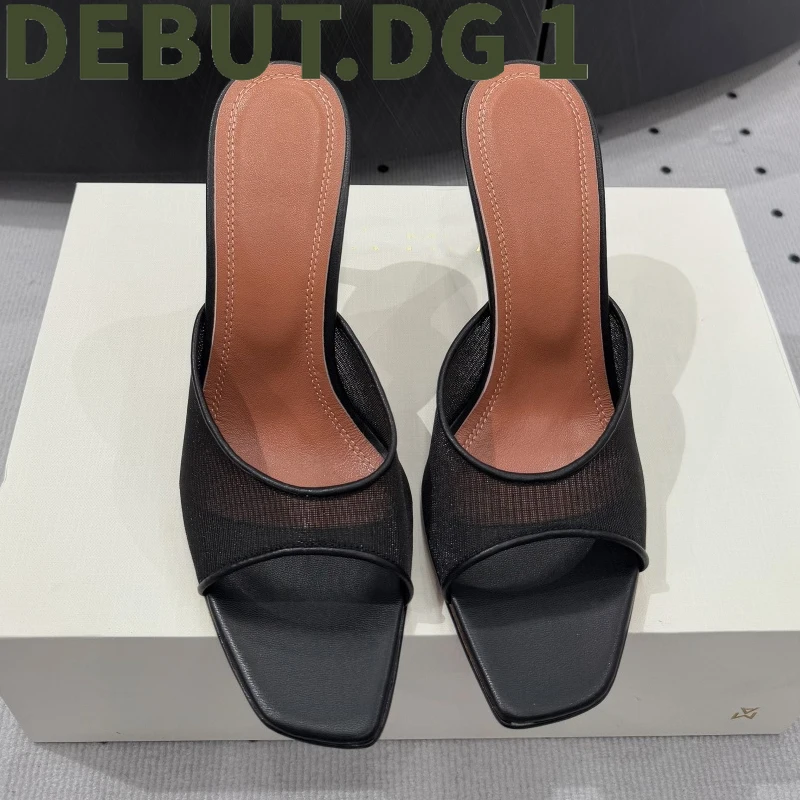 Runway Lace Open-Toe High Heel Slippers, 9.5cm Stiletto Heel, Lambskin Lining & Cowhide Sole
