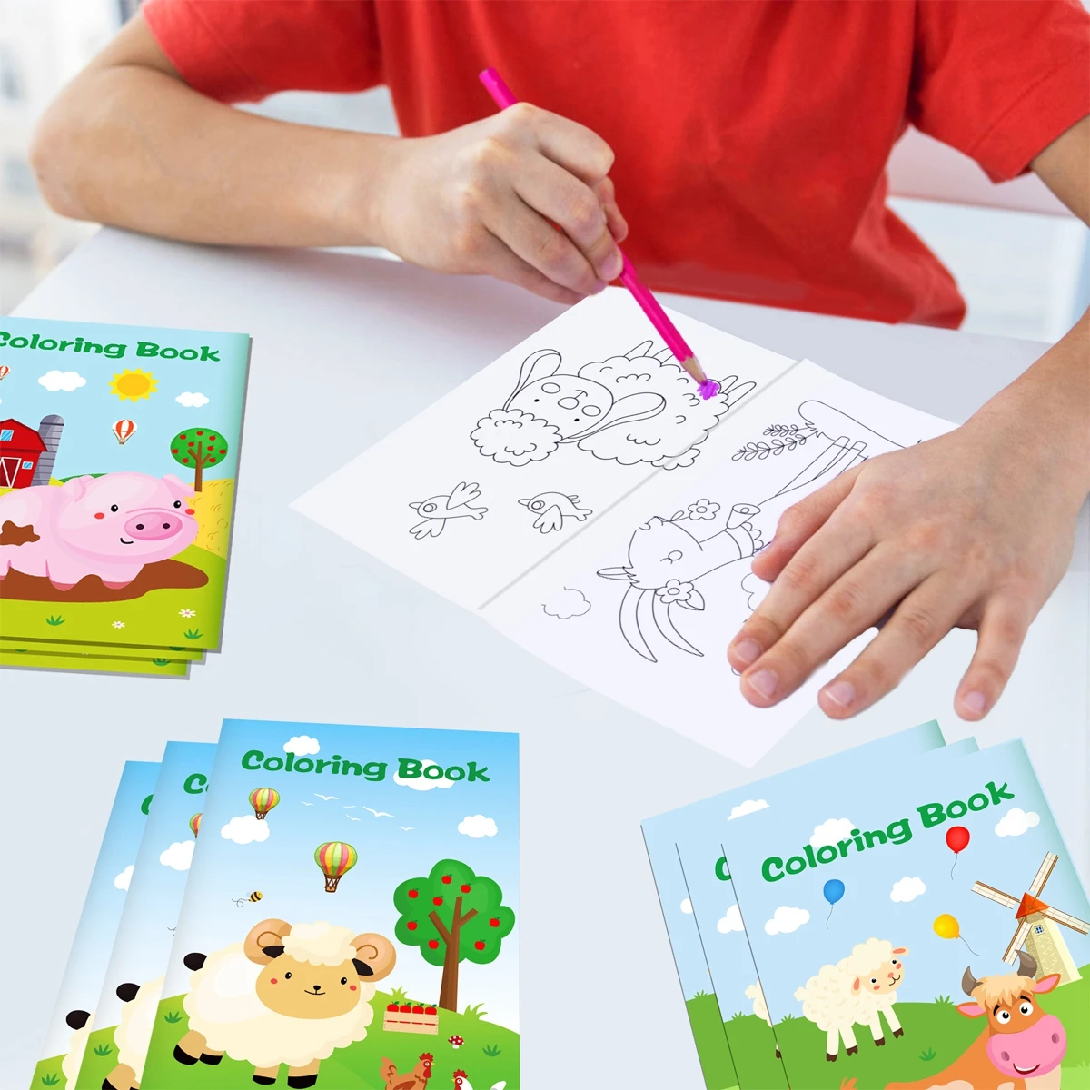 Portable Watercolor Painting Book 6 Sheets Farm Dinosaur Coloring Book Paint Brush Gouache Book Kids Picture Drawing Stationery