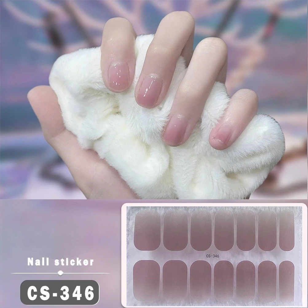 14Tips Nude Semi-Cured Gel Nail Stickers - Aurora Design, Waterproof, Long Lasting, Full Cover, UV Lamp Required