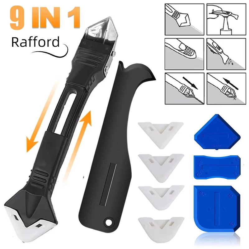 

9 in 1 9pcs Silicone Remover Sealant Smooth Scraper Caulk Finisher Grout Kit Tools Floor Mould Removal Hand Tools Set 2030