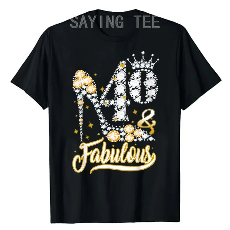 

40th Birthday Shirts Women Vintage Birthday T-Shirt Fashion 40 & Fabulous Graphic Tee Casual 40th B-day Present Top Wife Gift