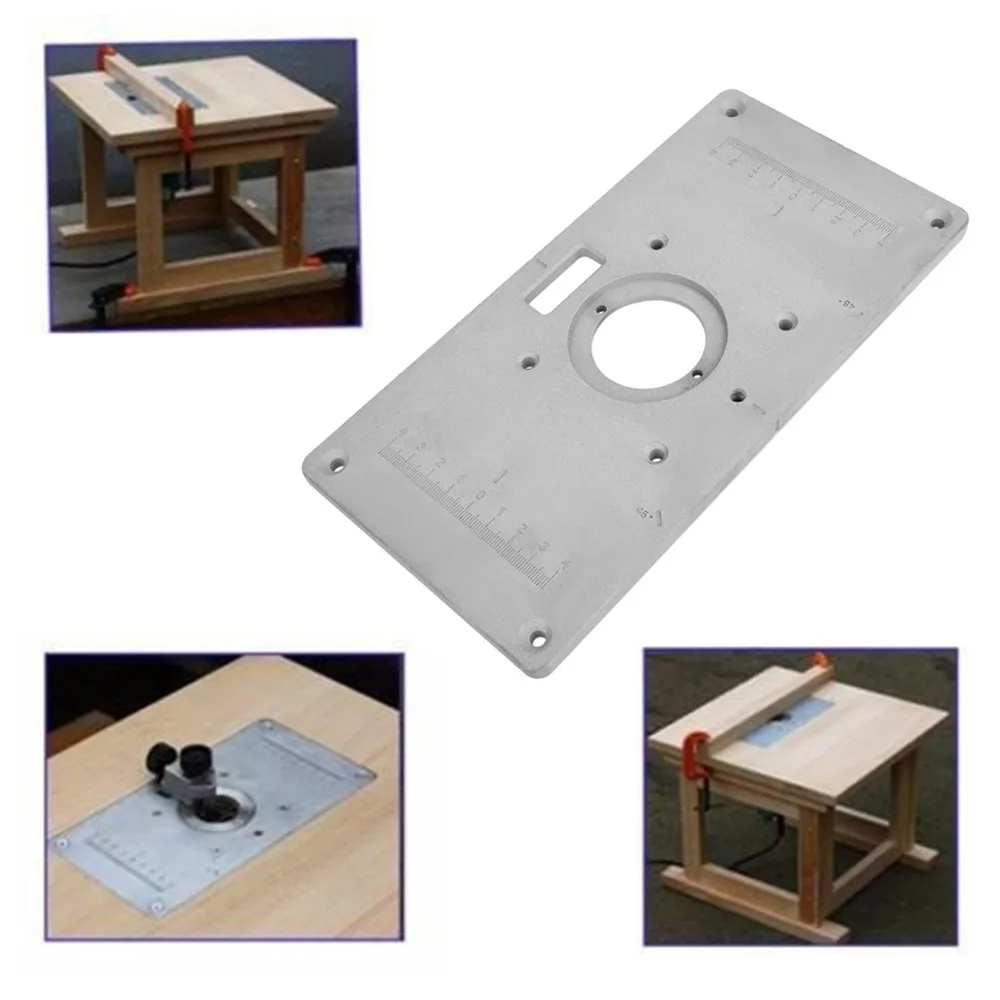 Aluminum Alloy Router Table Insert Plate 235mm x 120mm x 8mm With Ring Aluminum Router Insert Bench Trimming Tool Silver Color