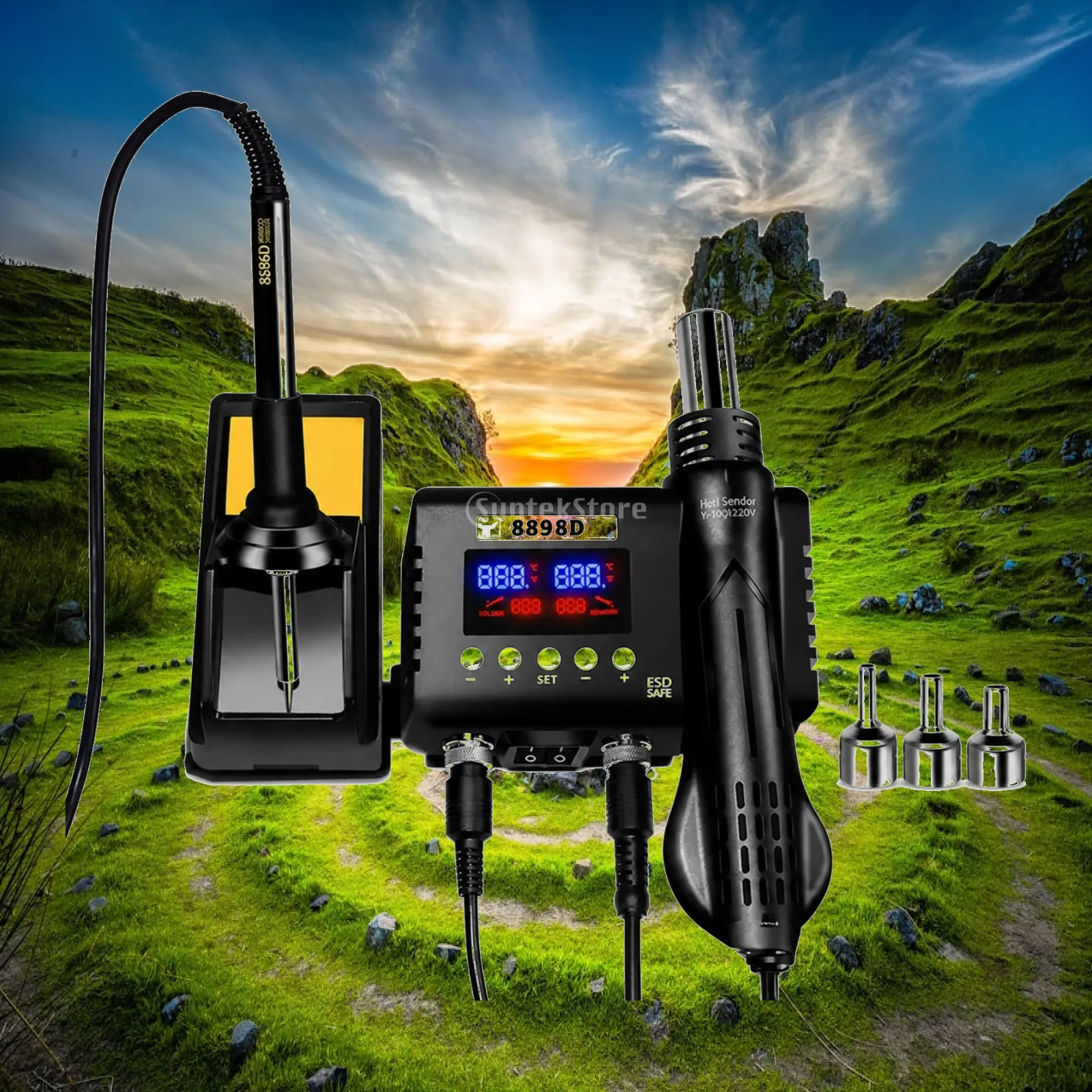 Electric Soldering Iron 2 in 1 Hot Air Station 8898D Adjustable Temperature Control with Digital Display for Solder and Desolder
