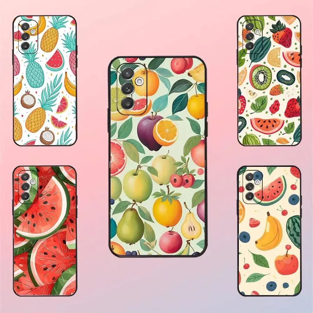 

Funny Summer Fruit Pattern Phone Case For Samsung S 25,24,23,22,30,21,10,9,Ultra,Plus,Lite,FE,4,5 G Black Soft Case