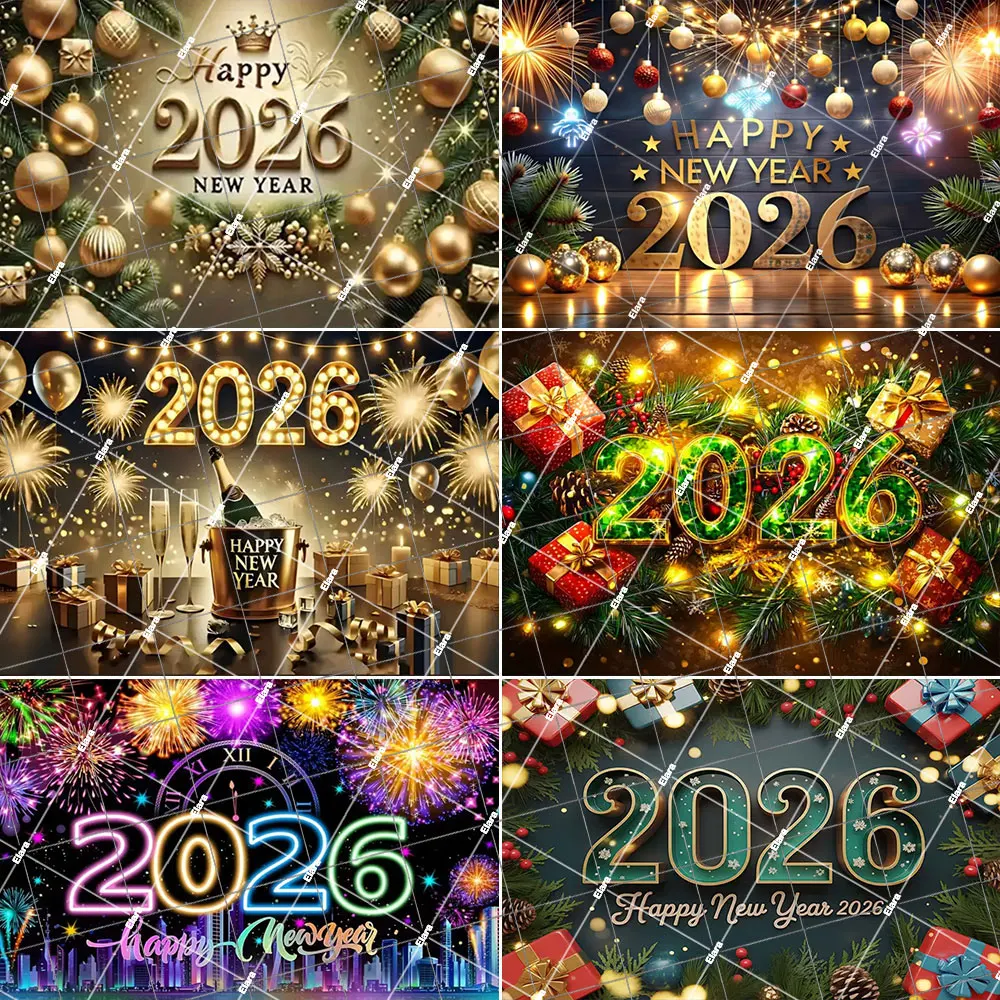 

2026 Happy New Year Celebrate Family Party Backdrop New Years Eve Photo Booth Props for New Years Eve Party Decoration Supplies