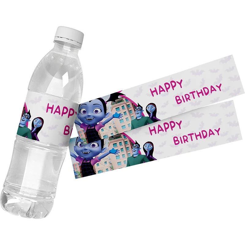 6 buah label botol air Disney's Vampirina botol pesta label perekat diri stiker dekorasi perlengkapan pesta ulang tahun anak