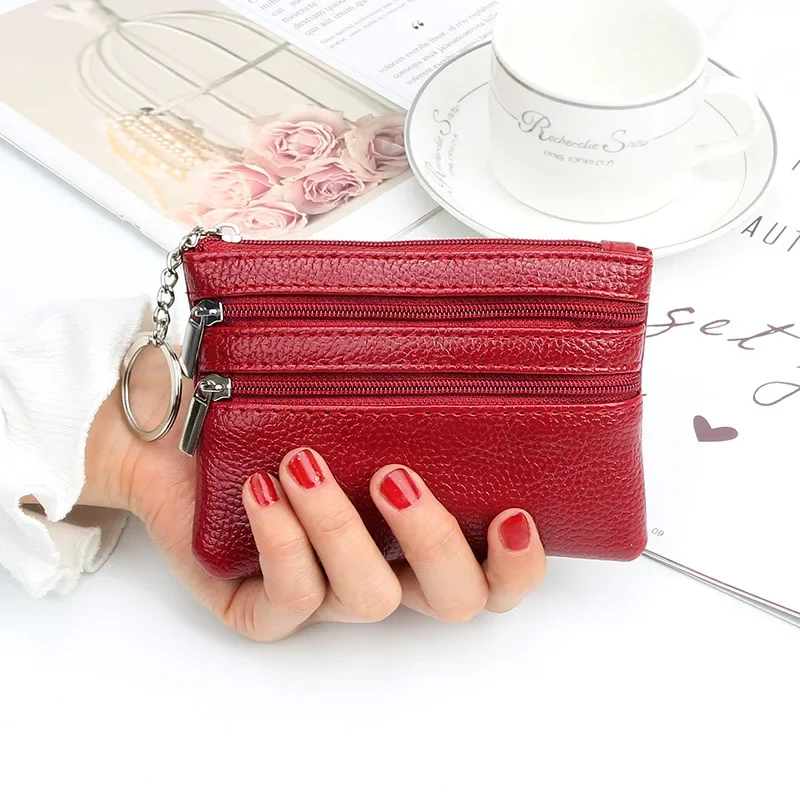 Fashion PU Leather Women\'s Wallet Purse Two/Three Zippers Coin Purse Coin Wallet Keychain Card Holder Change Purses
