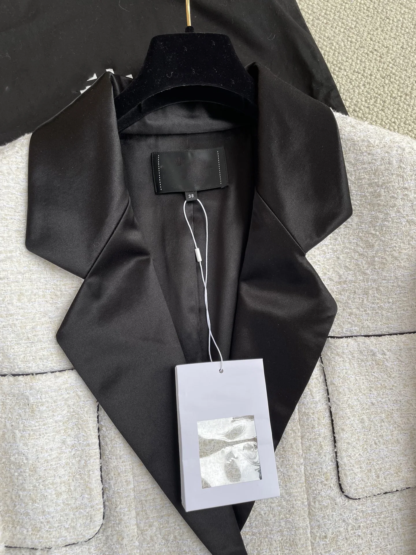 Satin black and white long suit jacket