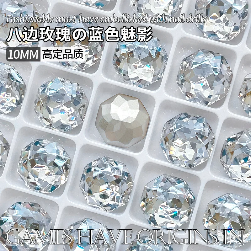 K9 คริสตัล 10 มม.แปดเหลี่ยม Rose เพชรดอกไม้ Facets Pointed Bottomed อัญมณีใช้สําหรับต่างหูสร้อยคอเครื่องประดับเล็บอุปกรณ์เสริม