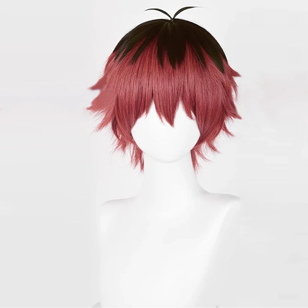 Ranyu-peruca sintética curta e reta para homens, cabelo resistente ao calor, cor vermelha e preta, cosplay de anime, para festa