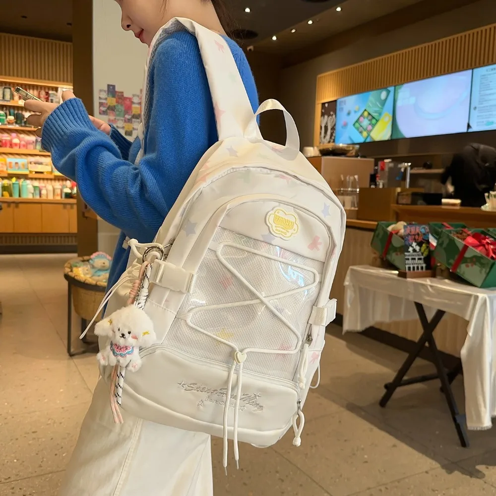 

Ins Drawstring Backpack Simple Casual Large Capacity Fresh Sweet Versatile Student Schoolbag Multi-function Versatile Fashion