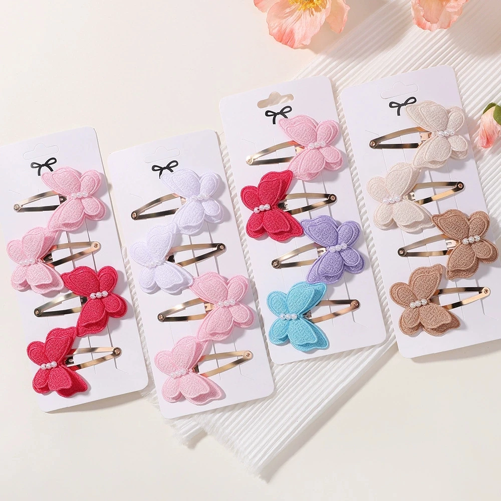

4Pcs/lot Baby Butterfly Hair Clip Set for Girls Double Layered Bow Cute Bangs Hair Pin Cotton Safe Kids Baby Hair Accessories