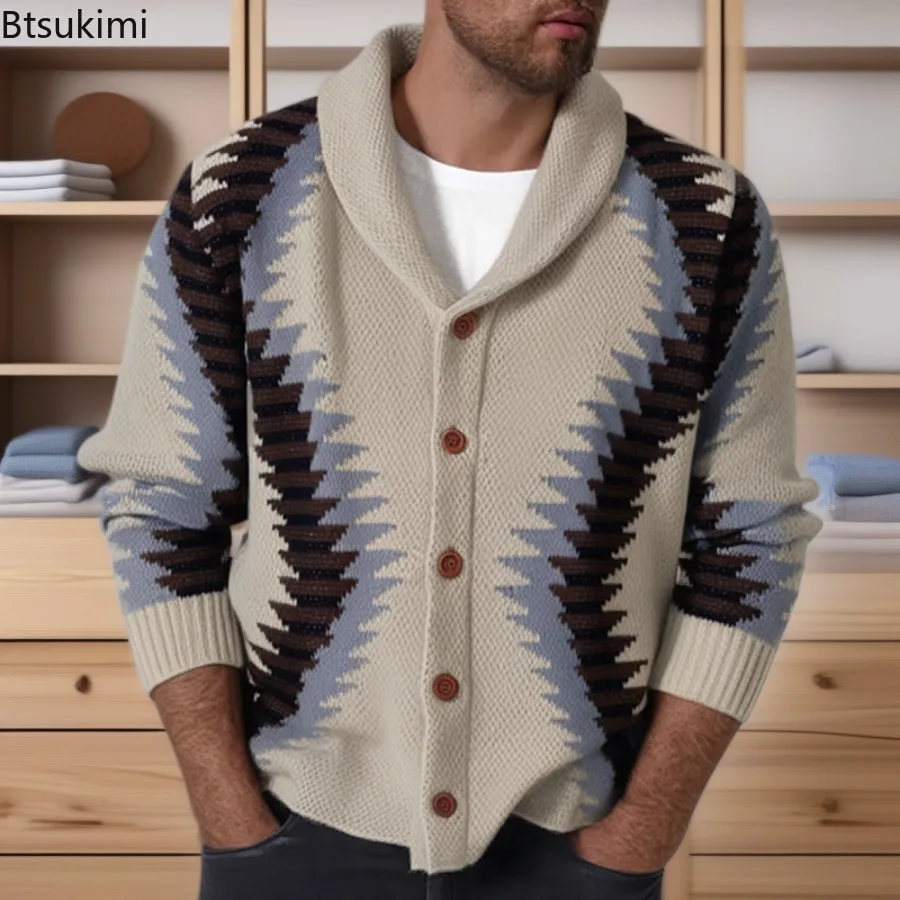 

Vintage Jacquard Knitted Jackets New Men's Autumn Winter Thick Warm Casual Cardigans High Quality Knit Sweater Coats Men Clothes