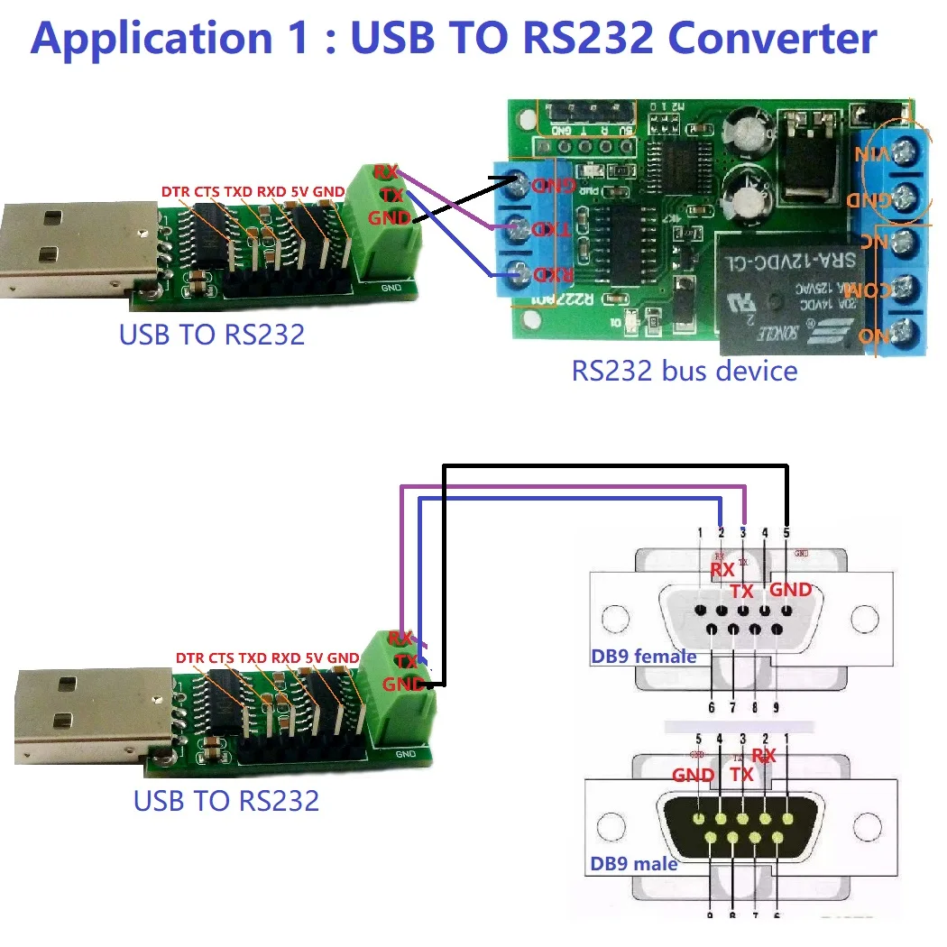 4x UD67A01 USB RS232 TTL232 Serial port Converter TXD RXD GND CTS DTR WIN10 CH340 SP232 MAX232