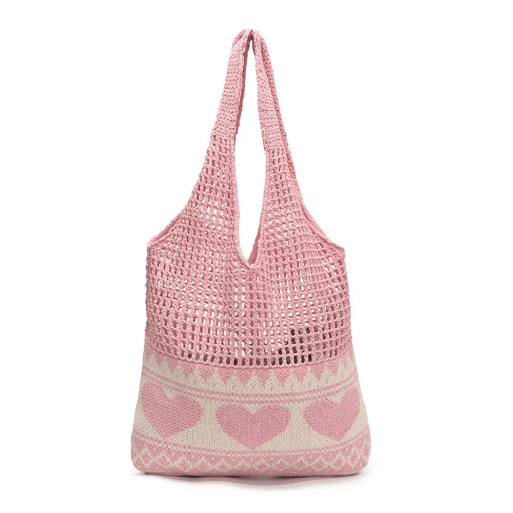 

Trendy Handmade Crochet Bag Boho Leisure Knitted Tote Bag Large Capacity Hollow Weave Shoulder Bag Travel