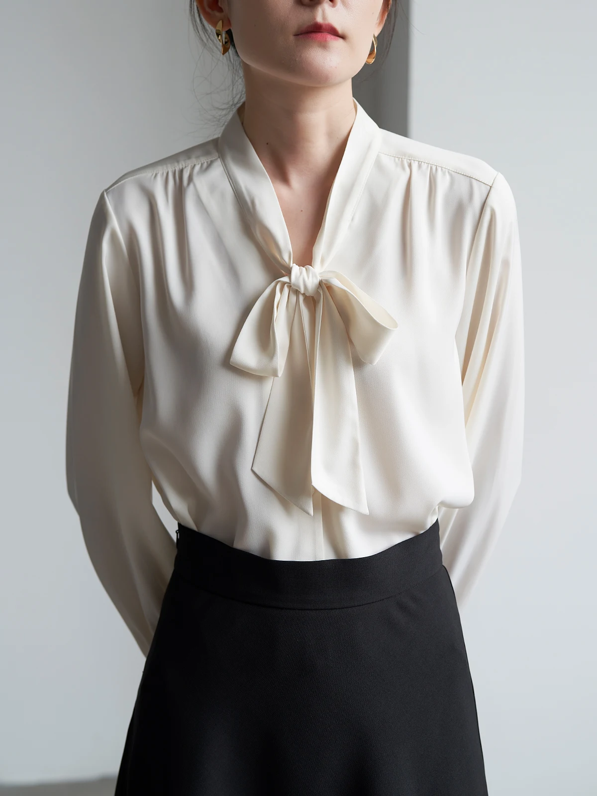 

Elegant Long Sleeve Sash Shirt Commute Elegant Peach Color Design Sense Top Shallow Streams Striped Pattern Other Material 100%