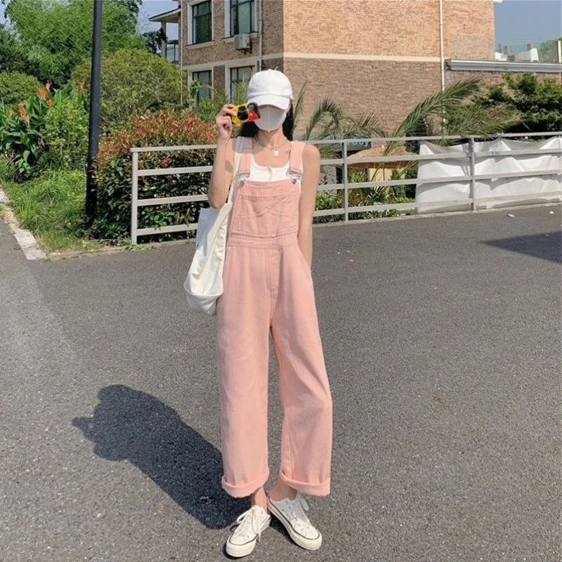 

Women's High Waist Denim Overalls Wide Leg Straight Cut Spring Casual Jumpsuit Slimming Loose Trendy Long Pants Feminine Style