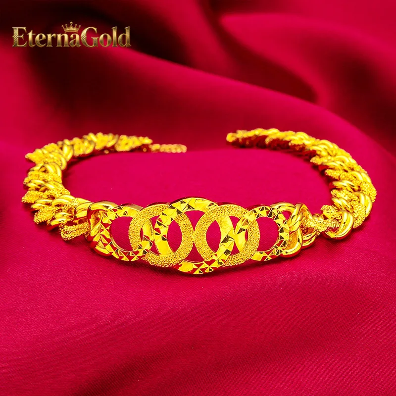 

Золотое колье EternaGold 24K (AU999) для женщин, браслет с широким краем и ажурной резьбой, легкий и гибкий.