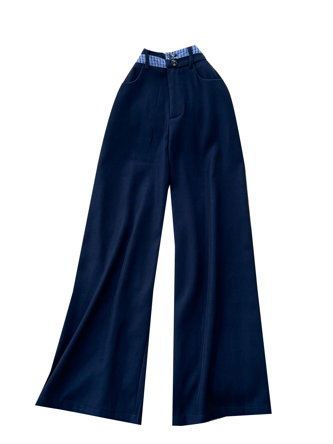 ハイウエストワイドレッグパンツ レディース ルーズ パッチワーク チェック柄 カジュアルスーツパンツ レトロ スタイル ハイウエスト ポリエステル繊維 レディースパンツ...